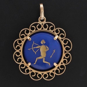 18k Gold and Blue Chalcedony Sagittarius Zodiac Pendant