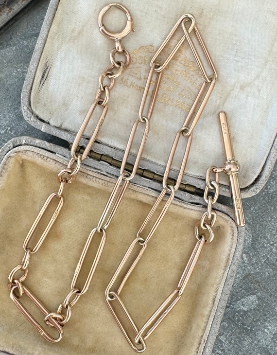 Antique 9k 9ct Gold Trombone Link Watch Chain Nec… - image 1