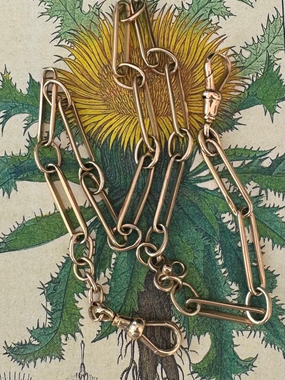 Antique 9k 9ct Gold Trombone Link Watch Chain Neck
