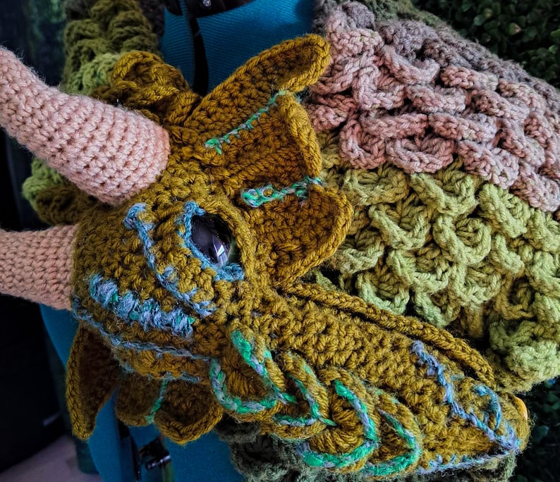 Hand Crochet Dragon Scarf/ Dragon Scale Stitch and Dragon Head Etsy