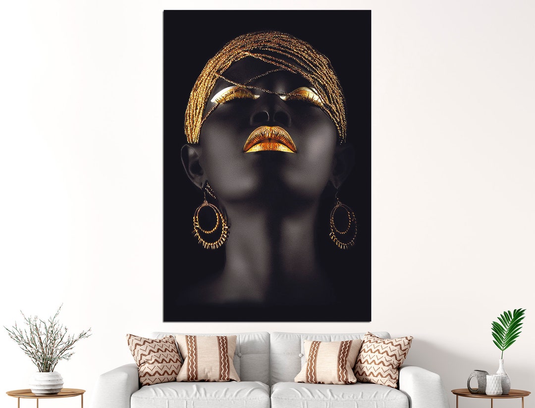 Gold Woman Print Black Fashion Art Black and Gold Decor Black Girl Wall ...