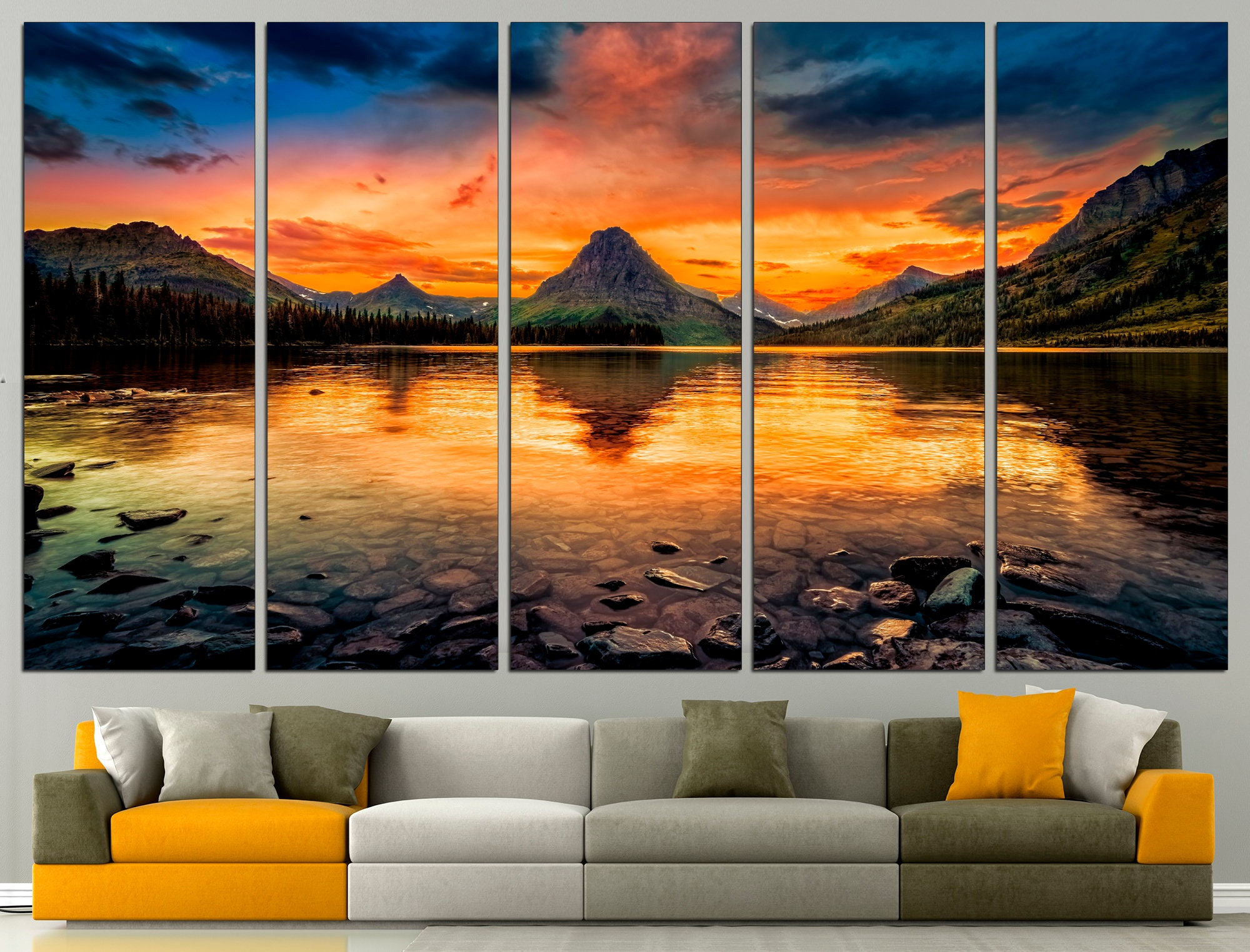 Mountain Sunset Canvas Print | Lake Landscape Wall Art - Etsy
