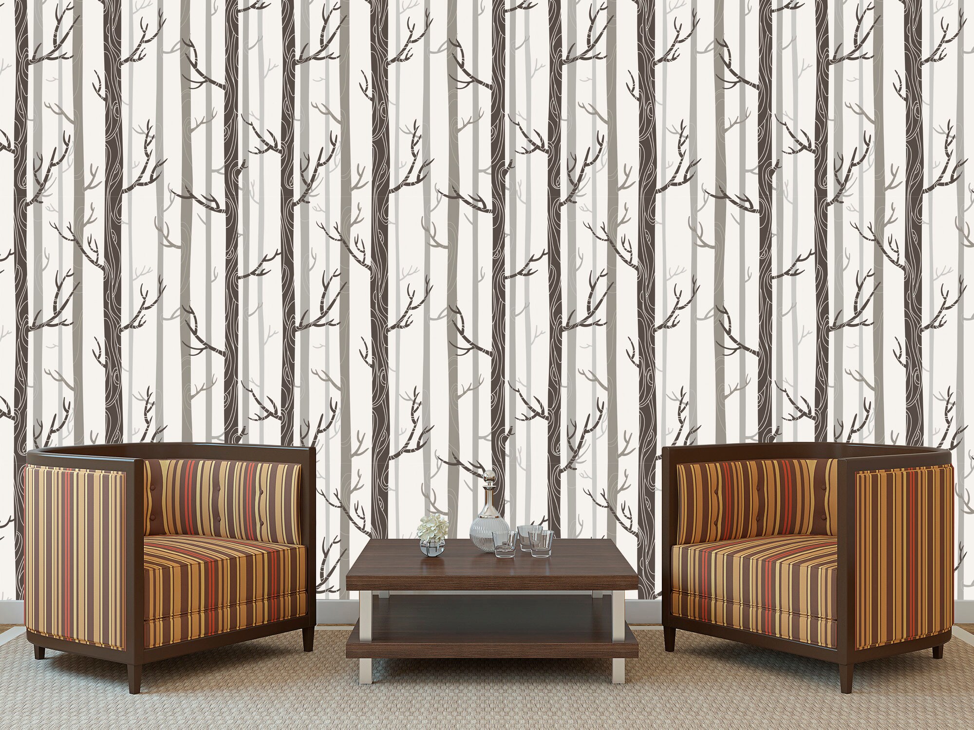 Tree wallpaper Art deco wallpaper Botanical wallpaper Wall Etsy