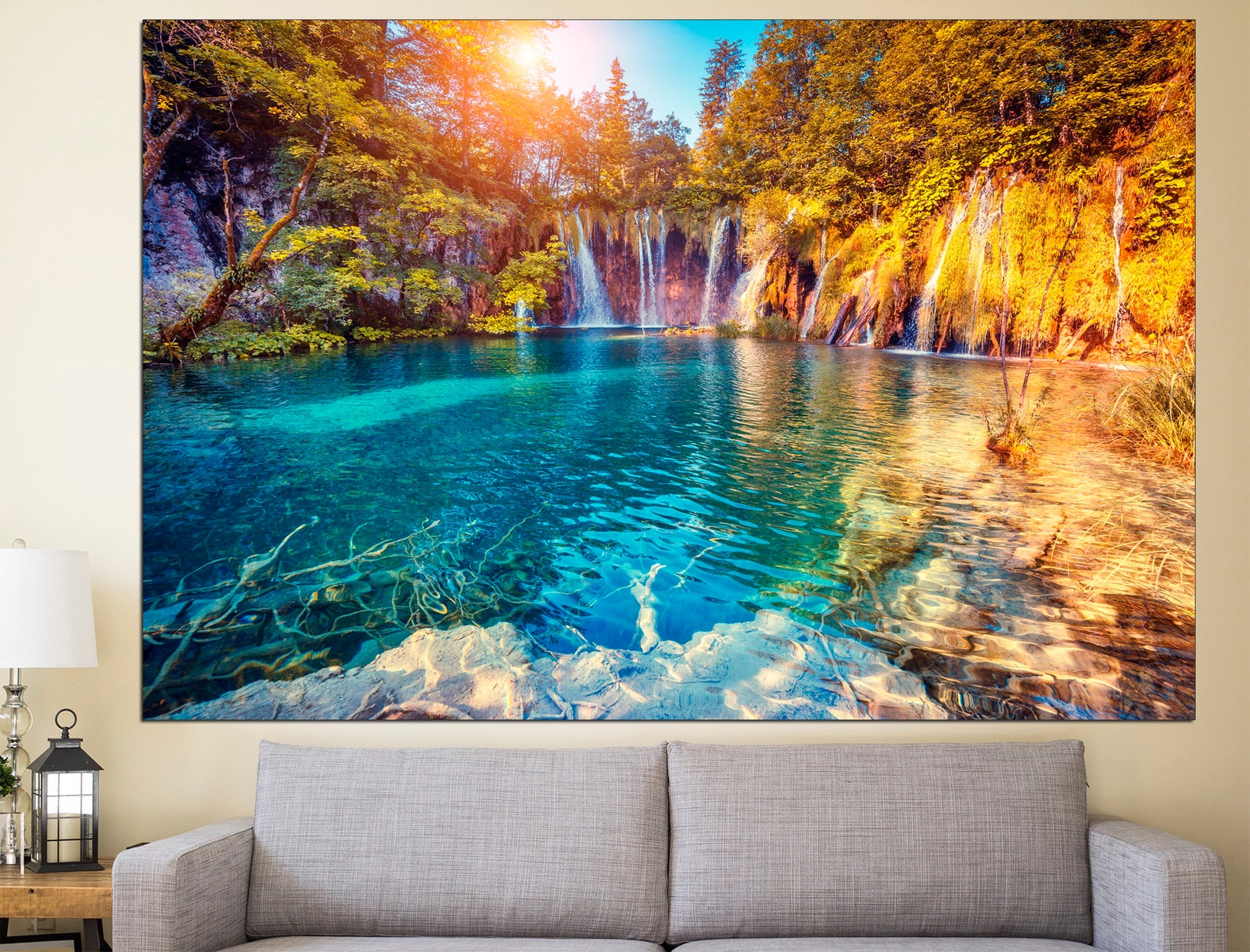 Forest Waterfall Nature Canvas Waterfall Wall Decor Forest Wall Art ...