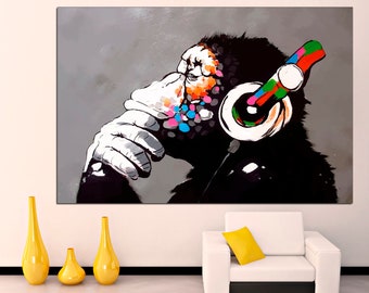 キャンバスプリントアート music monkey 絵画 フレーム付き Amazon.co.jp: キャンバスプリントウォールアートミュージック
