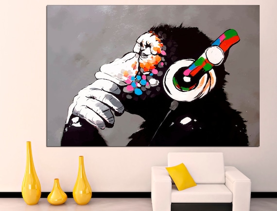 DJ Monkey Music Wall Art Graffiti Canvas Monkey Headphones Modern
