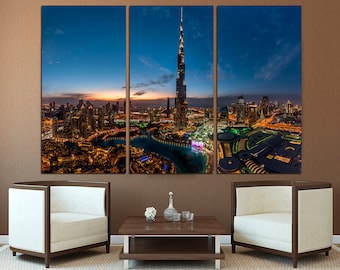Dubai Wall Art Dubai Office Decor Night City Wall Art Dubai Art Print Cityscape Wall Decor Dubai Poster