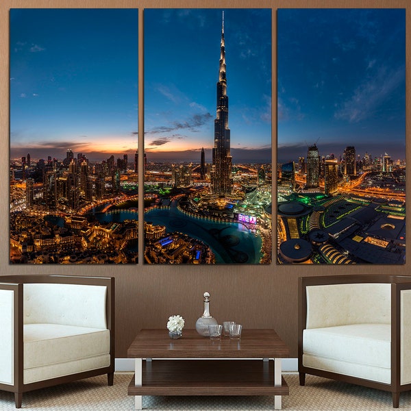 Dubai Wall Art Dubai Office Decor Night City Wall Art Dubai Art Print Cityscape Wall Decor Dubai Poster