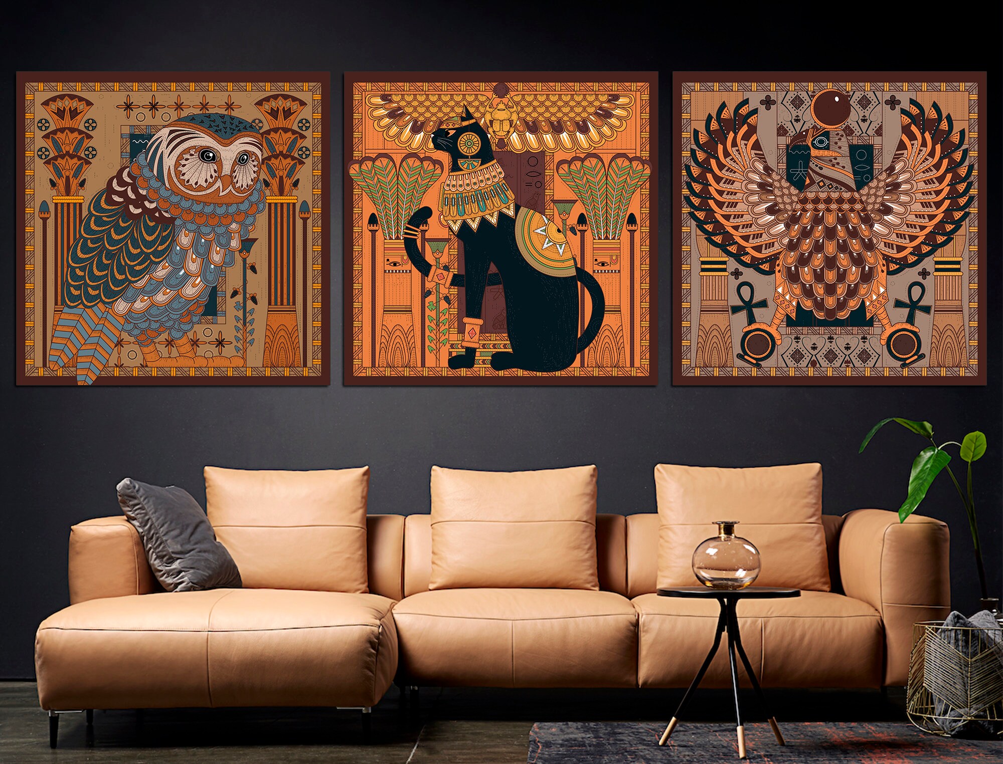 Egyptian Print 3 Piece Wall Art Egyptian Home Decor Set of 3 Wall Art ...