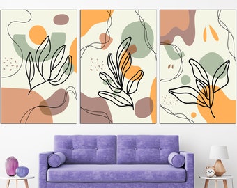 Abstract line art Set of 3 canvas Modern art prints One line art Neutral wall art Large canvas art