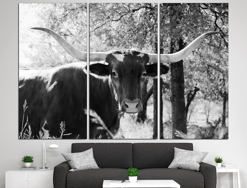 Texas longhorn print Black white cow Longhorn black white Cow | Etsy