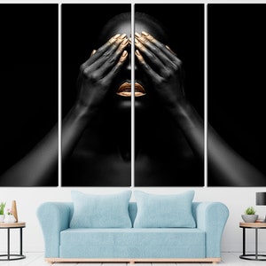 Gold african women Gold wall art African lady Bedroom art for girl Black and gold Modern african art