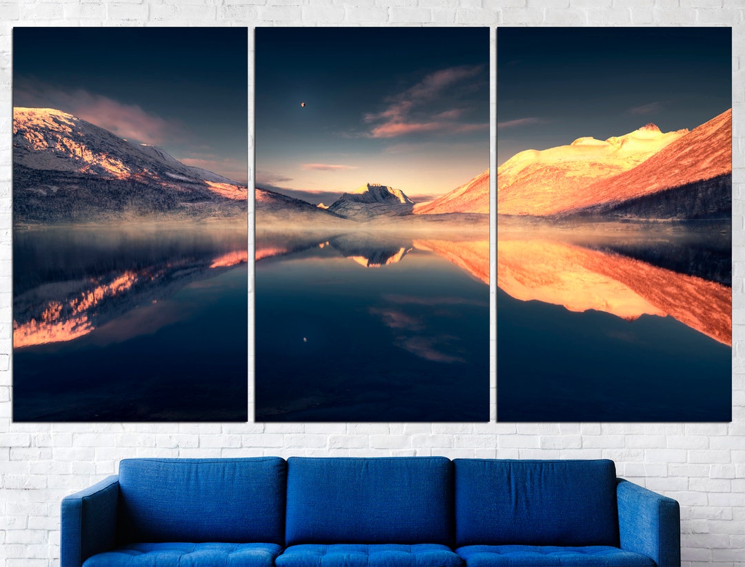 Mountain Lake Canvas Lake House Decor Mountain Wall Art Lake Canvas ...
