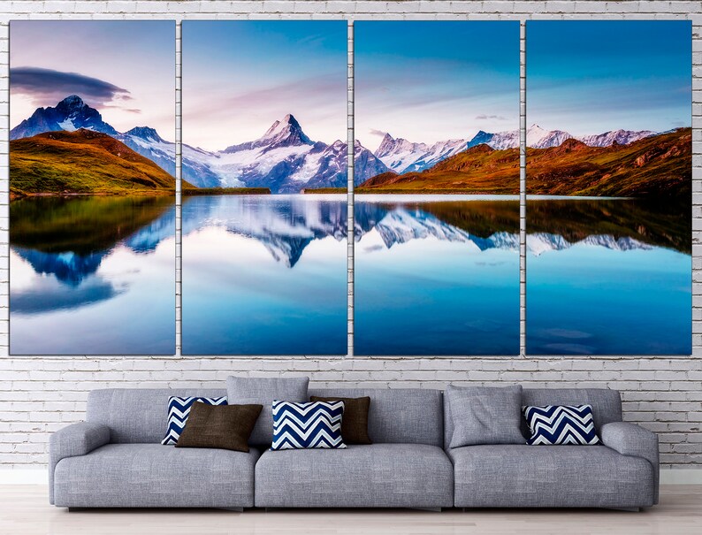 Mountains Canvas Lake Canvas Art Mountain Range Lake Wall Art Etsy