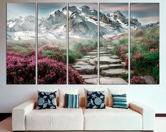 Snowy Mountain Canvas Print Set, Landscape Wall Art