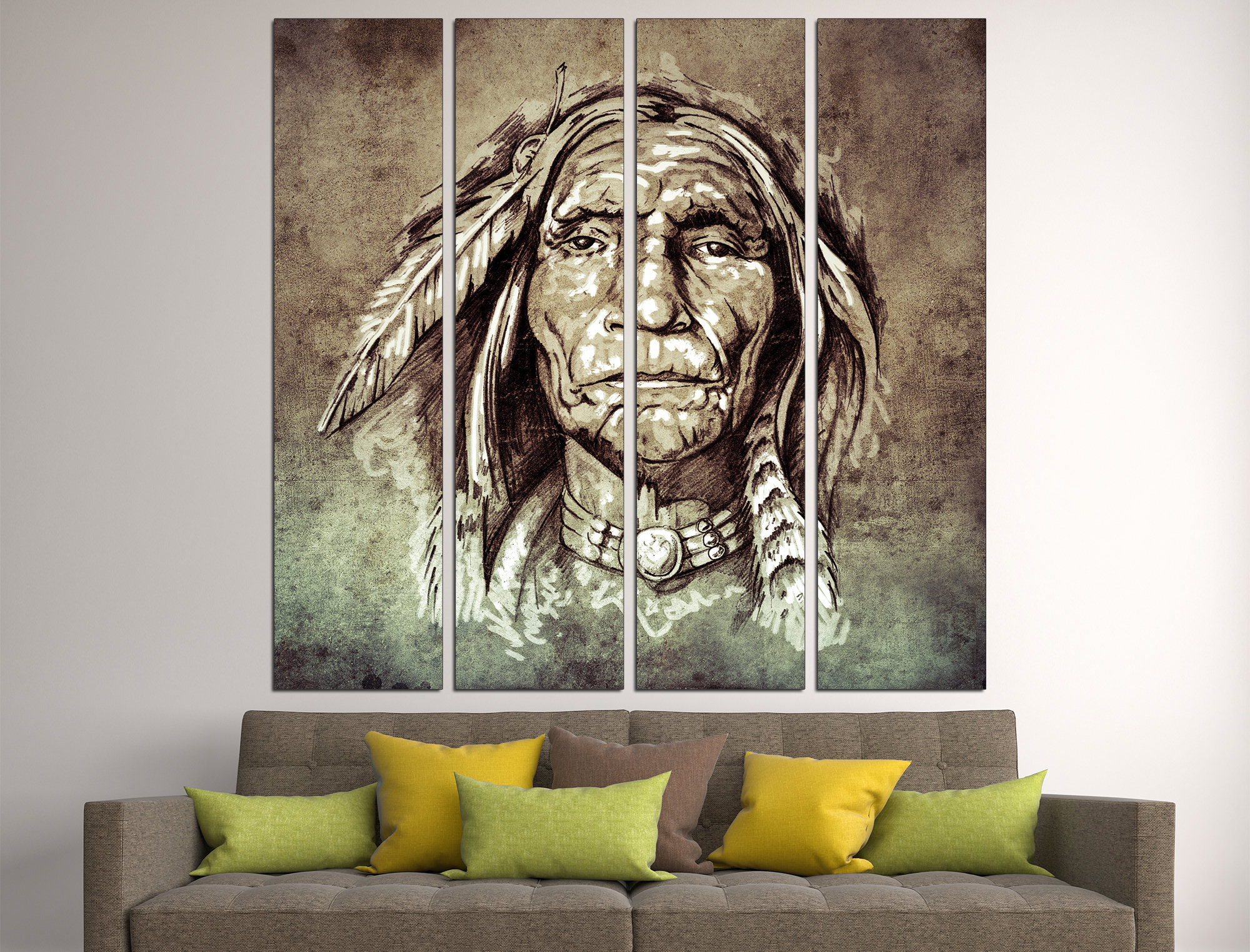 Indian Portrait Ethnic Wall Art Native American Art Modern Etsy