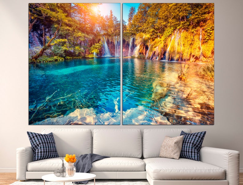 Forest Waterfall Nature Canvas Waterfall Wall Decor Forest Etsy