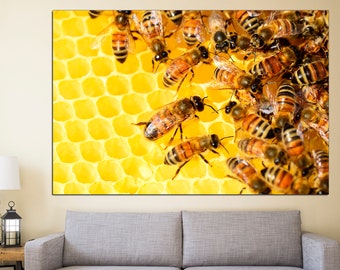 Honeycomb Bee Canvas Print, Apiculture Wall Art