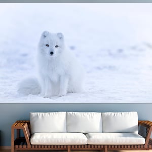 Arctic Fox Print Wildlife Canvas White Fox Arctic Fox Poster Canvas Wall Art Arctic Animal Winter Fox