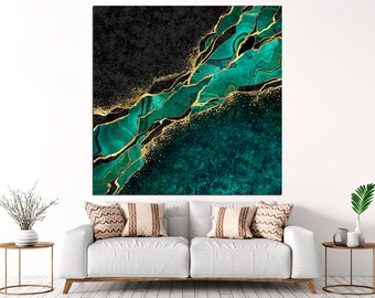 Emerald green Canvas print Art deco wall art Emerald green decor Modern wall art Emerald art print