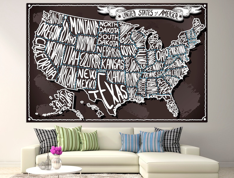 United States Map USA Map Canvas Map Wall Art USA Canvas Print Etsy