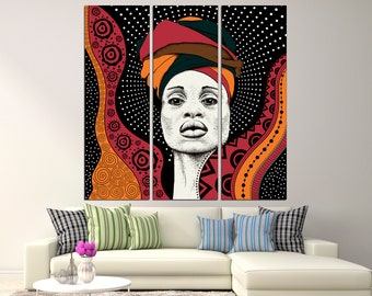 African wall art Set of 3 canvas Boho wall art African american art Colorful african art