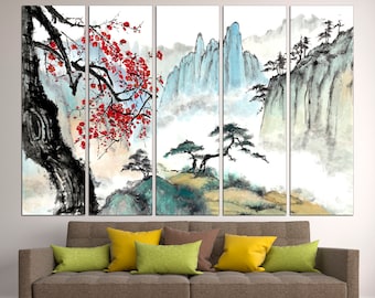 Japanese Landscape Canvas Art Print, Multi Panel Wall Decor