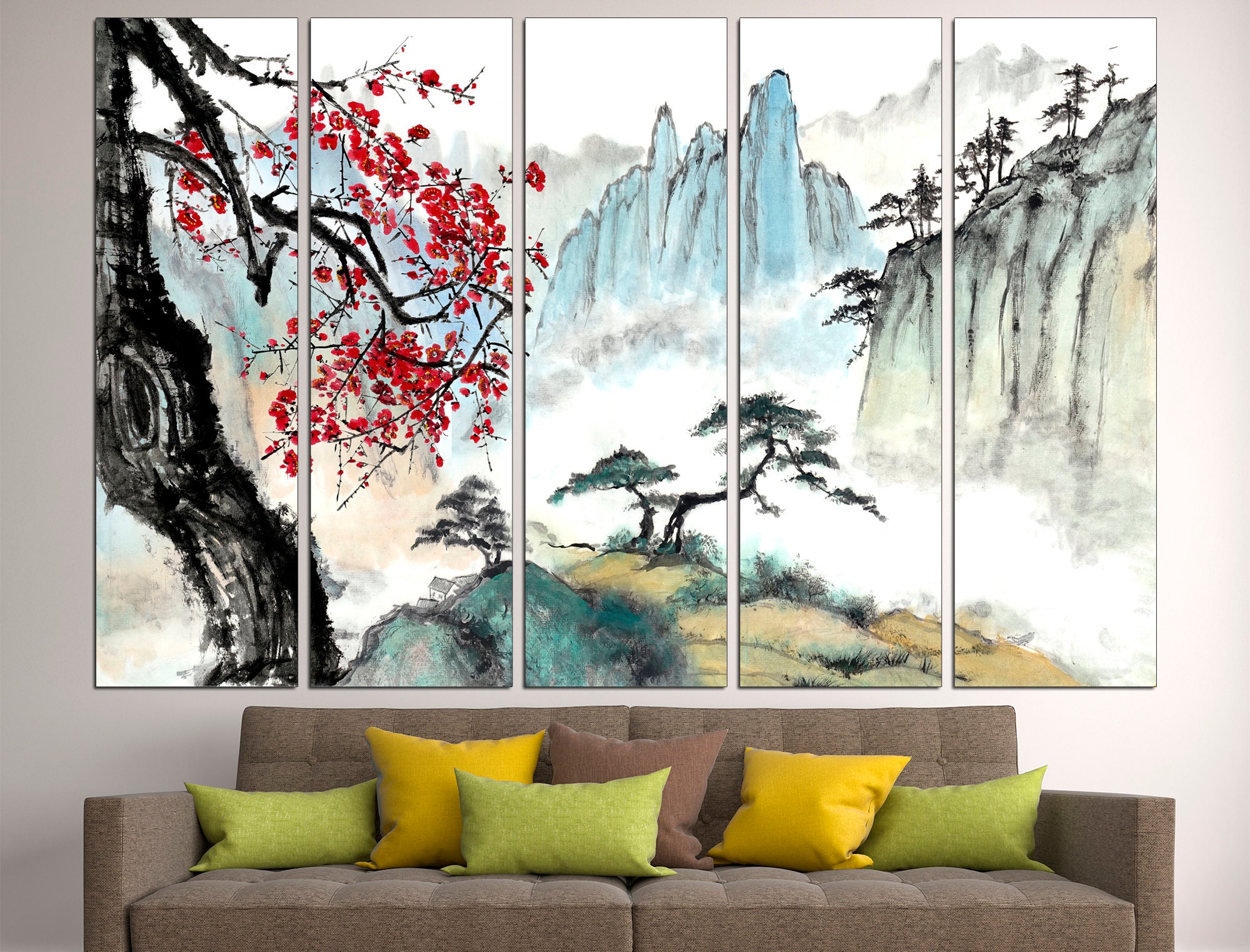 【Japanese Art Panel】和モダン 漆喰　アートパネル　3枚組 Japanese Landscape Canvas Art Print, Multi Panel Wall Decor - Etsy