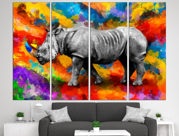 Rhinoceros Watercolor Canvas Print, African Rhino Wall Art
