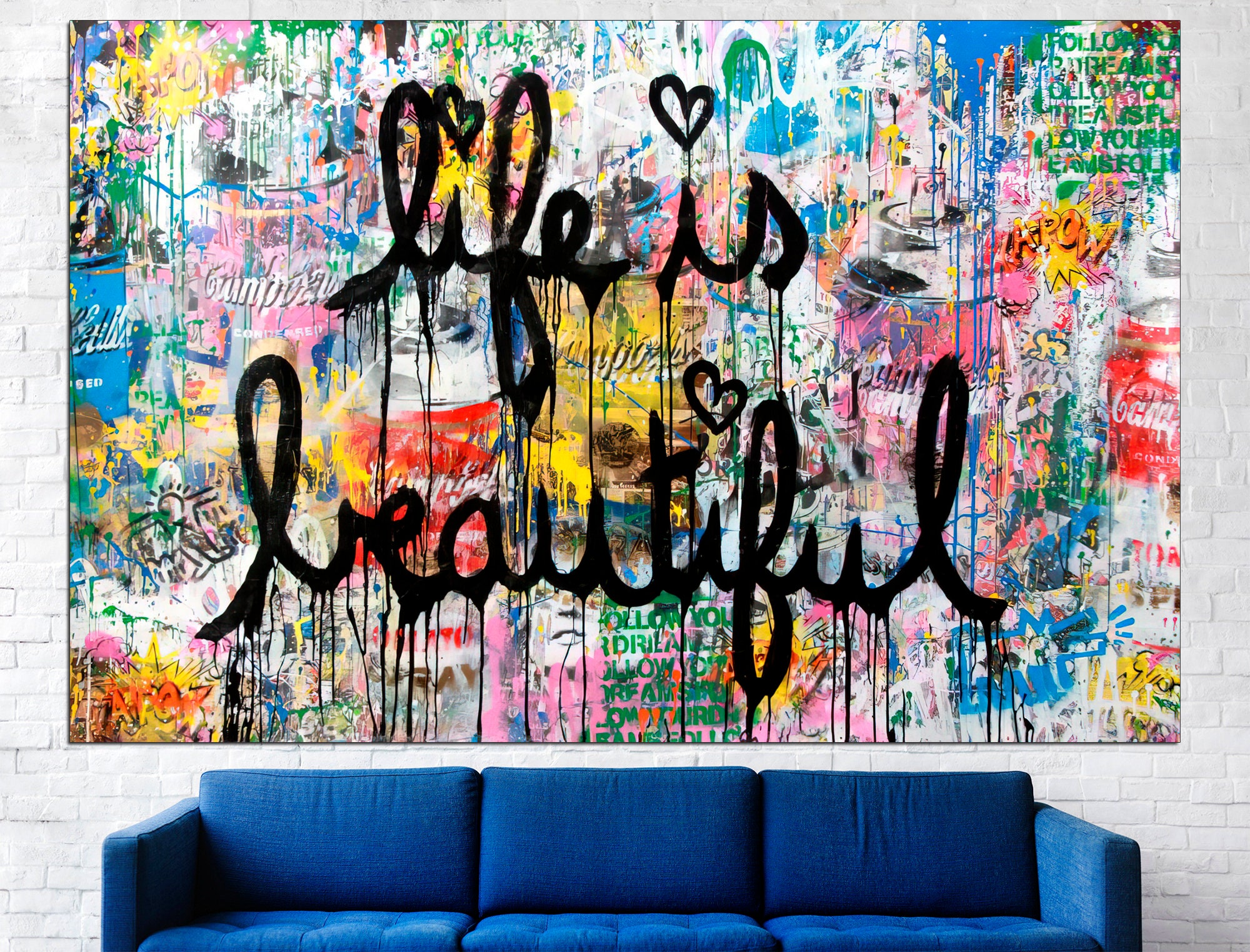 Motivational canvas Life is beautiful Large canvas art Graffiti canvas art Contemporary art Modern art canvas