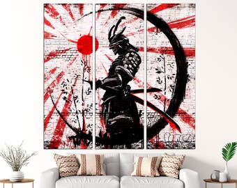 Samurai wall art Japanese canvas Graffiti art canvas Samurai poster Asian wall decor Graffiti print