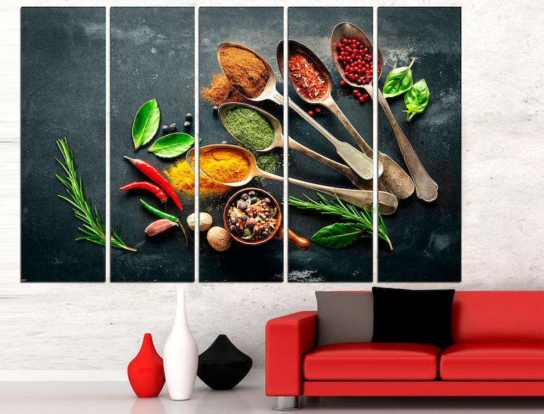 Colorful Kitchen Art Triptych Wall Art Kitchen Poster Dining Room Wall Art Kitchen Wall Decor 5 Panel