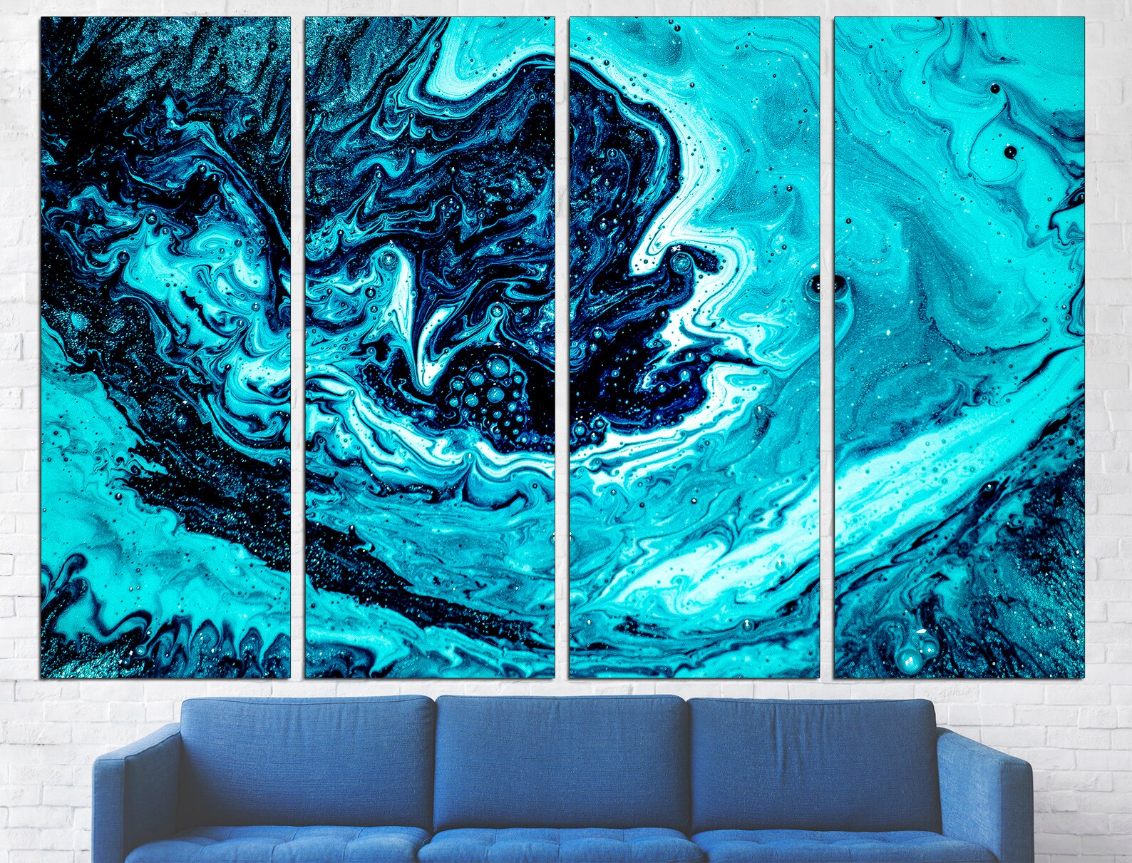 Navy Blue Wall Art Abstract Art Set Oversized Wall Art Blue Etsy