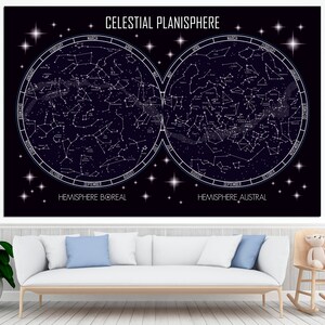 Sternbild-Karte, Sternenkarte, Sternenkarte, gerahmt, Sternbild-Druck, Weltraum-Leinwand, Astronomie-Karte