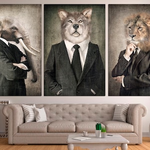 Tier in Kleidung 3er Set Kunstdruck Tierportrait Safari Kinderzimmerbild Tierwandkunst