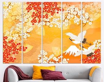 Lienzo con estampado de grulla japonesa, decoración de pared asiática