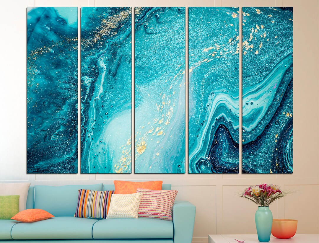 Blue and Gold Marble Wall Art Extra Large Wall Art Marble Etsy