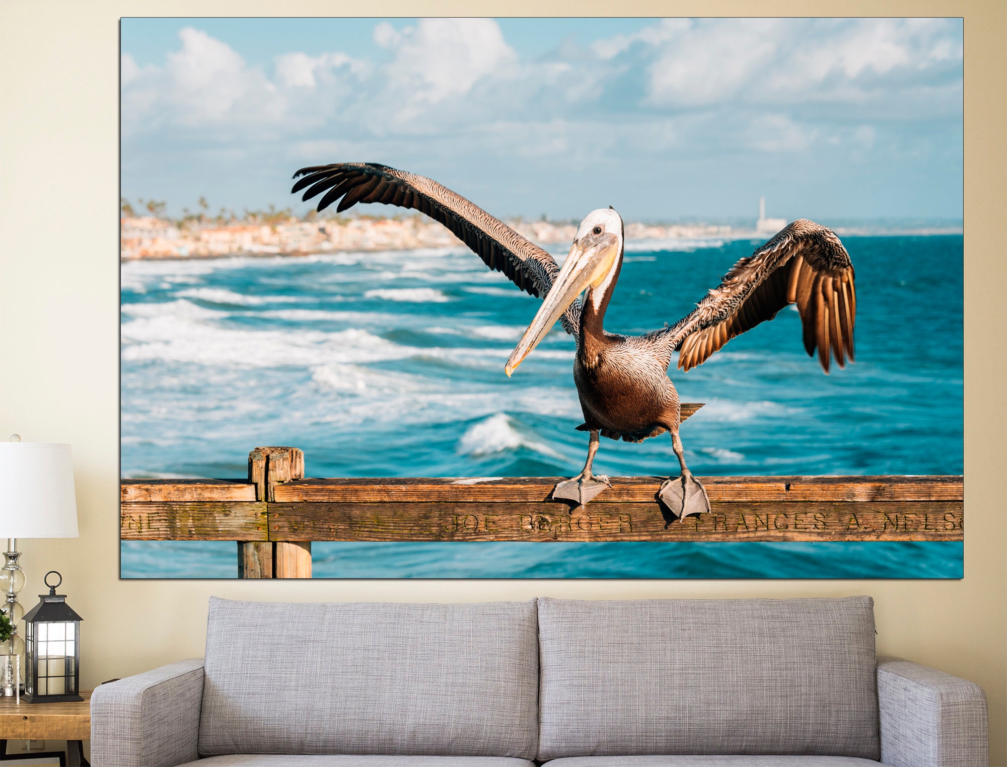 Pelican wall art Bird wall decor Coastal wall art Pelican art Etsy