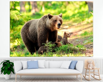 Brown Bear Family Canvas Print: Baby Bear Wall Art