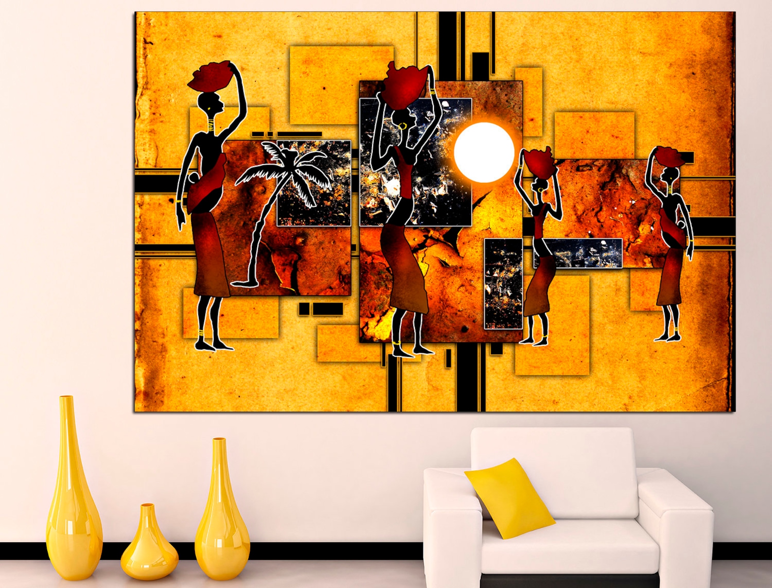 African Canvas Art Ethnic Wall Decor Black and Gold Art Etsy