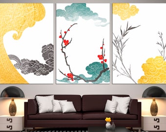 Japanese wall decor Set of 3 prints Chinese wall art Set of 3 canvas Japanese prints Canvas wall art set
