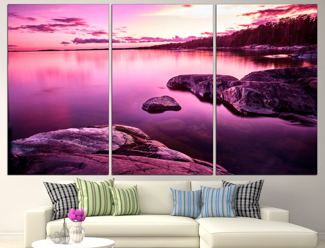 Pink Sunset Canvas Seascape Canvas Purple Sunset Pink Wall Art Sunset Canvas Print Ocean Sunset
