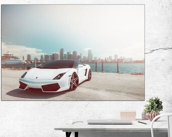 Póster de coche de decoración de pared de Ferrari, arte de pared de Miami, pintura de Ferrari, arte en lienzo para niños, lienzo de 5 piezas, foto de Miami