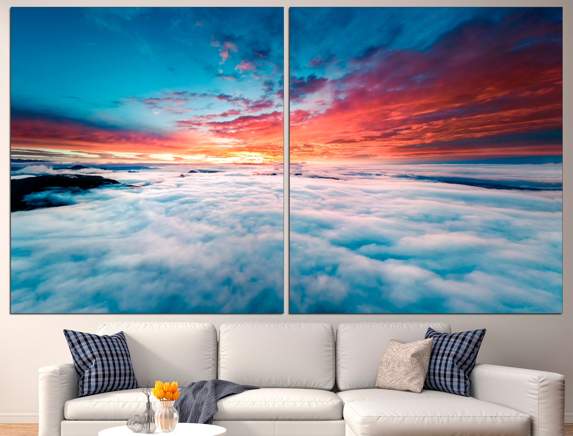 Cloud Wall Art Blue Cloud Print Clouds Wall Decor Pink Wall Etsy