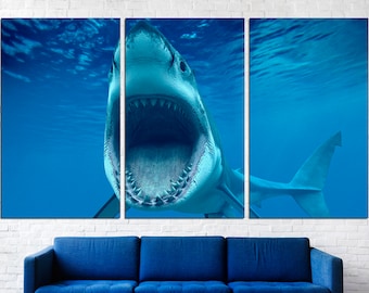 Shark Poster Sea Animal Wall Art Shark Room Decor Shark Prints Sea Life Art Triptych Wall Art
