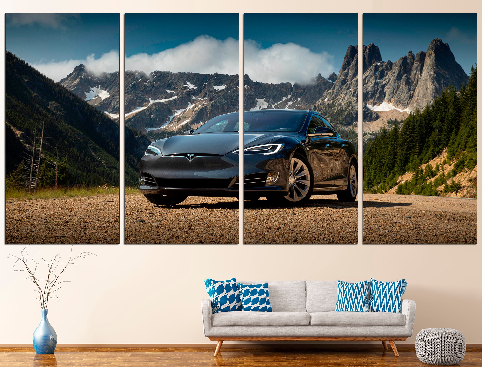 Tesla Print Auto Wand Kunst Electric Print Tesla Wand Kunst