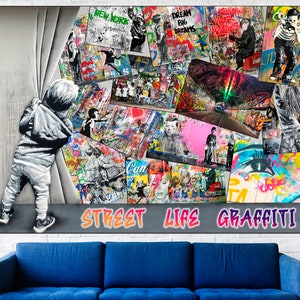 Urbane Leinwand, Graffiti-Wandkunst, Wanddekoration, Straßenkunst auf Leinwand, große Leinwandkunst