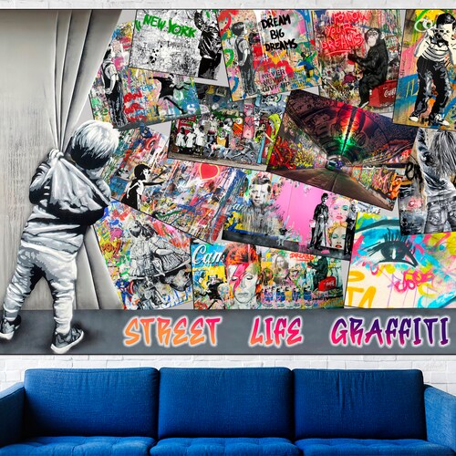 Graffiti Wall Canvas Street Art on Canvas Modern Wall Art Etsy