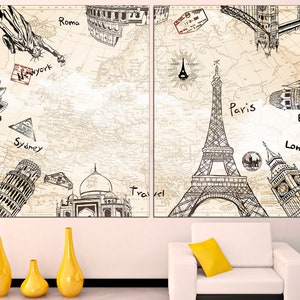 Reisekarte drucken, Weltkarte, Wandkunst, Leinwand, Wandkunst, Frankreich-Karte, Reiseposter, Reisekarte auf Leinwand