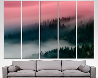 Foggy forest canvas Misty forest print Foggy landscape Forest wall art Large canvas art
